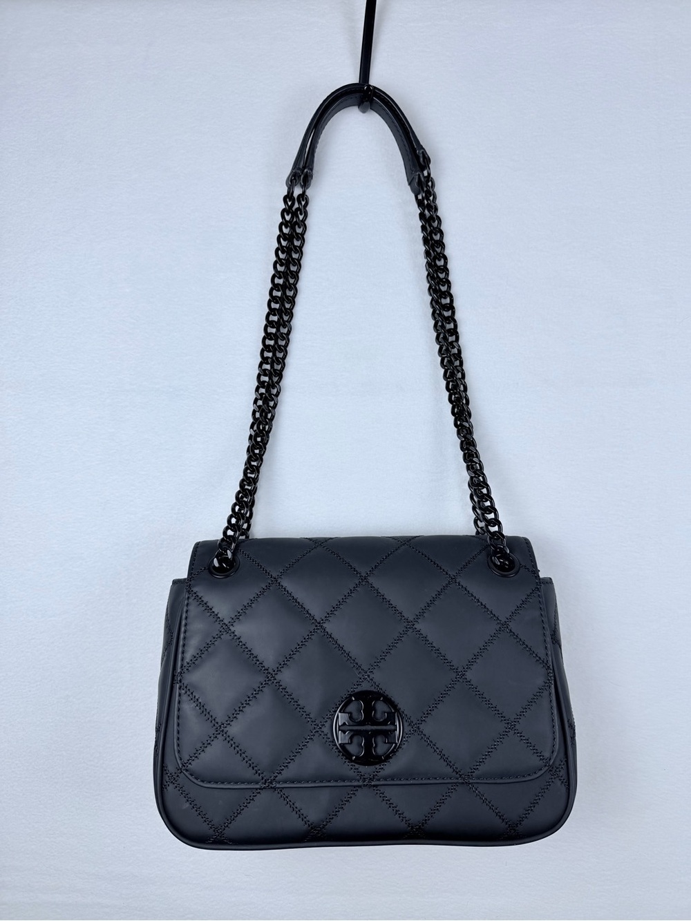 Tory Burch Black Quilted Leather Convertible Chain Shoulder Bag Crossbody Purse - Picture 2 of 16